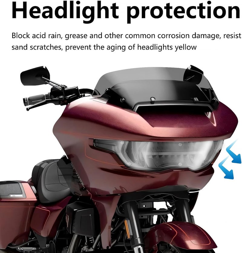 FWXEOZ غطاء مصباح الدراجة النارية المقاوم للماء لحماية المصباح الأمامي لسيارة CVO Road Glide FLTRXSE 2023-2024 و Road Glide/ST 2024 (رمادي مدخن) - Image 3